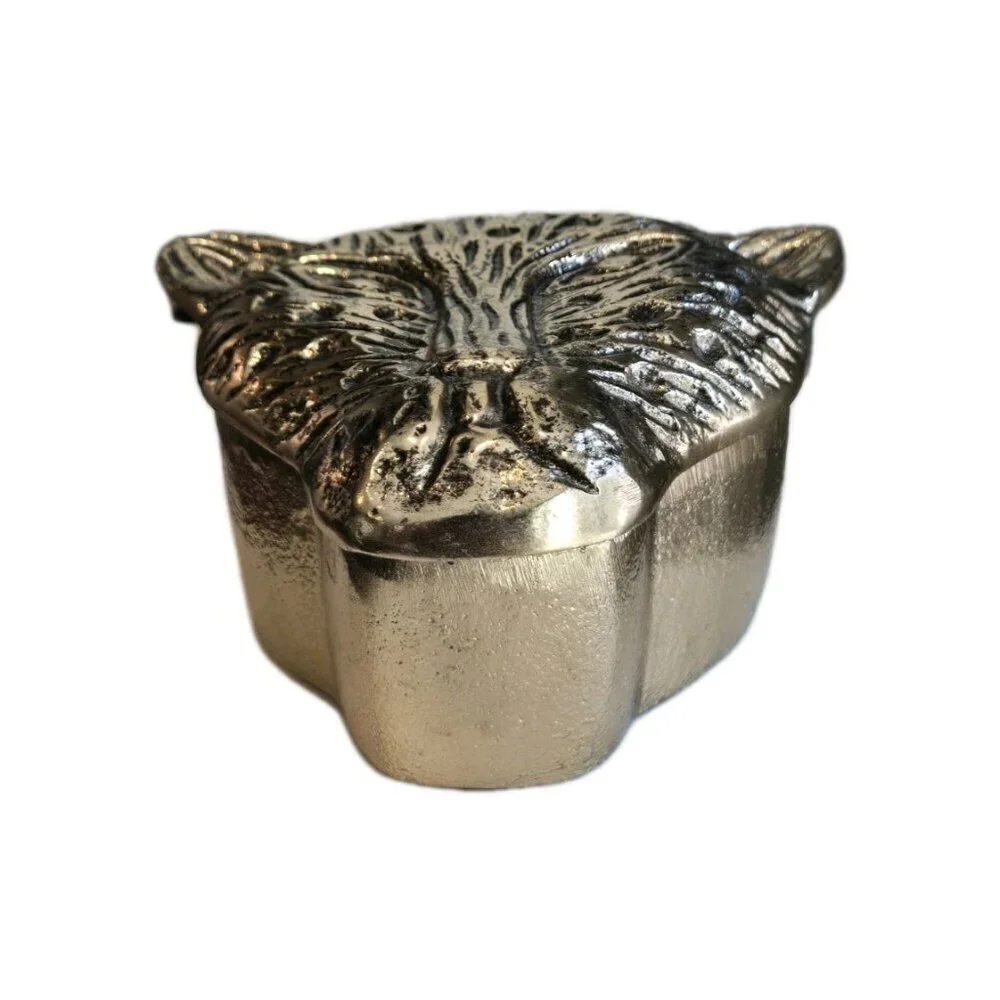 New Metal Jungle Gold Cheetah Tiger Face Head Storage Jewelry Trinket Box Decor